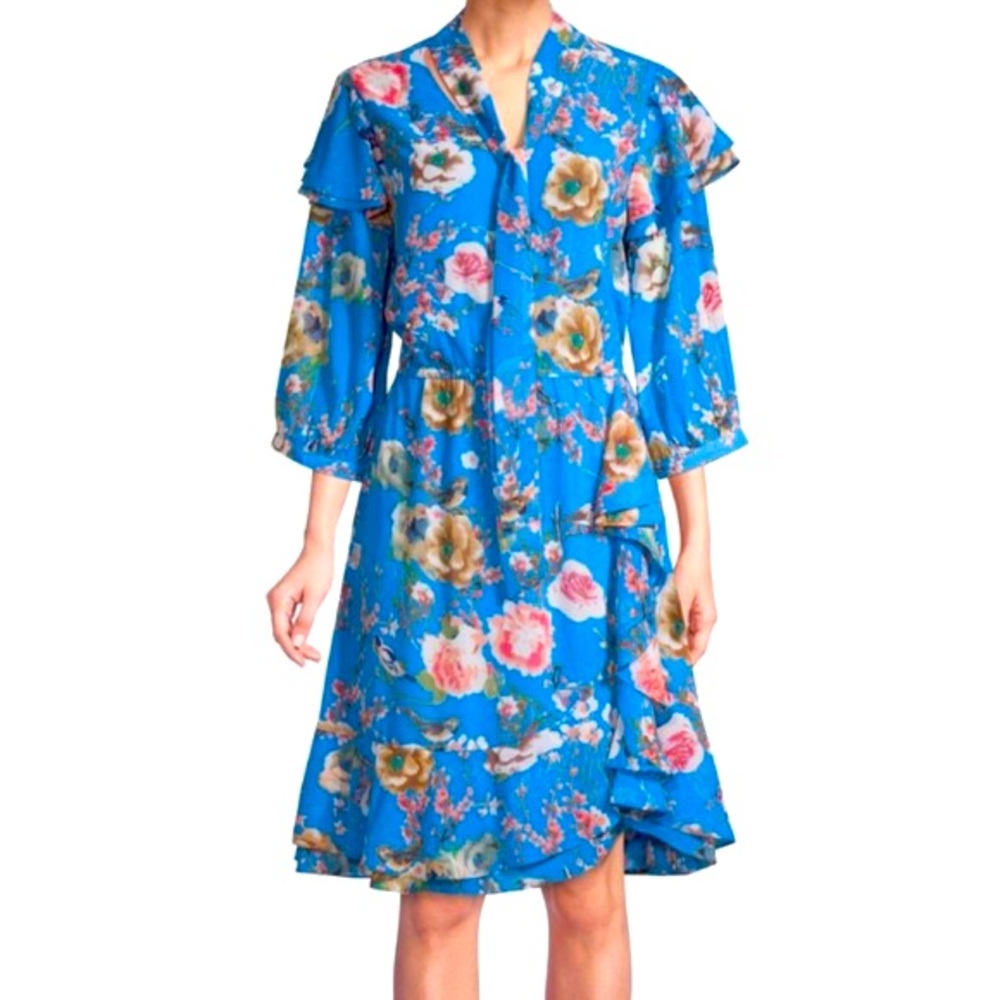 Walter Baker Blue Floral 3/4 Sleeve Dress Sz 2 NEW